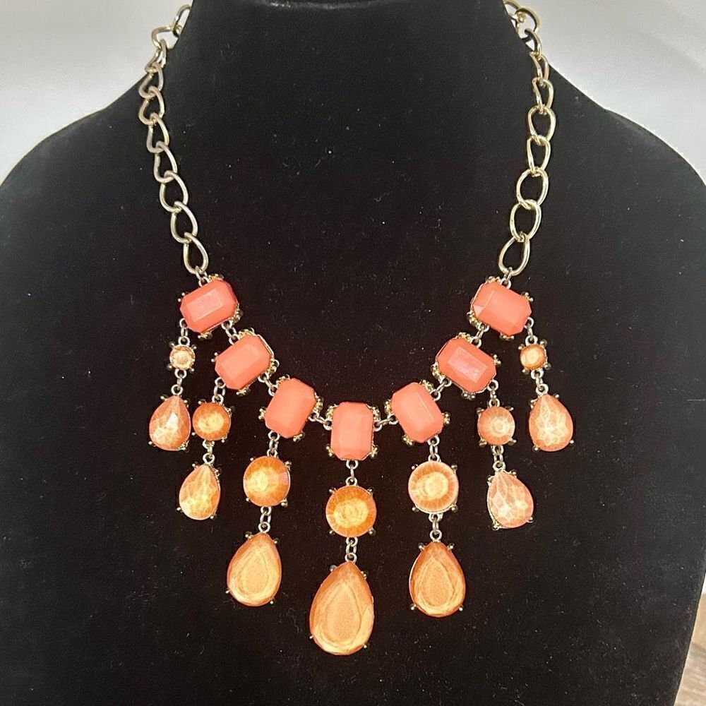 Princess Bib Necklace Women's One Size Orange & Gold Tiered Statement Jewelry